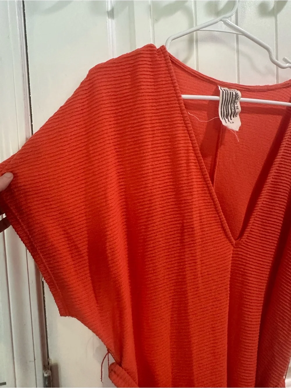 Free People Made in USA Burnt Orange Ribbed Knit Belted Kaftan Maxi Dress S Boho